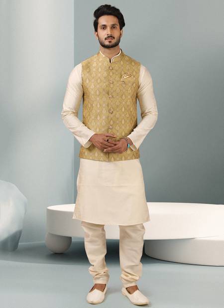 Off White Colour Festive Wear Kurta Pajama With Jacket Mens Collection 1454
